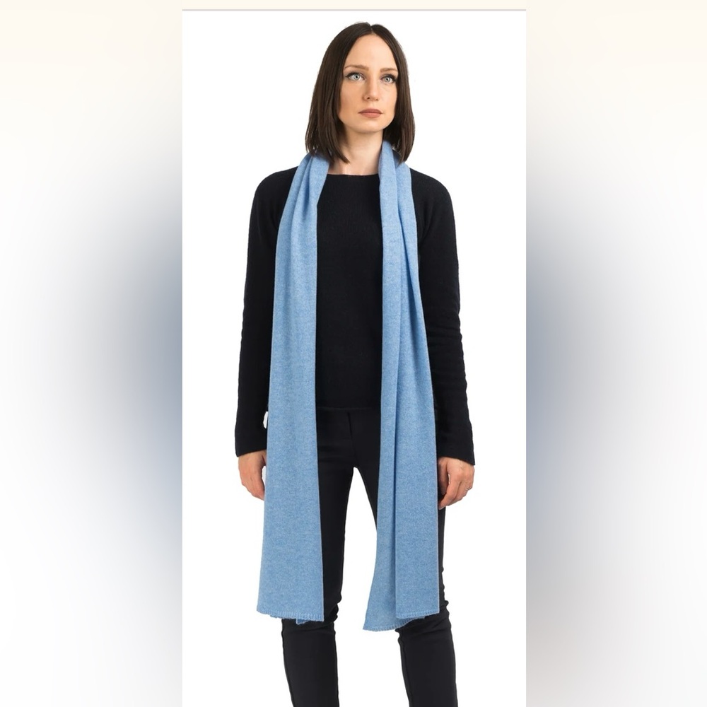 Dalle Piane Cashmere  solid blue color Wide scarf 100% Cashmere
